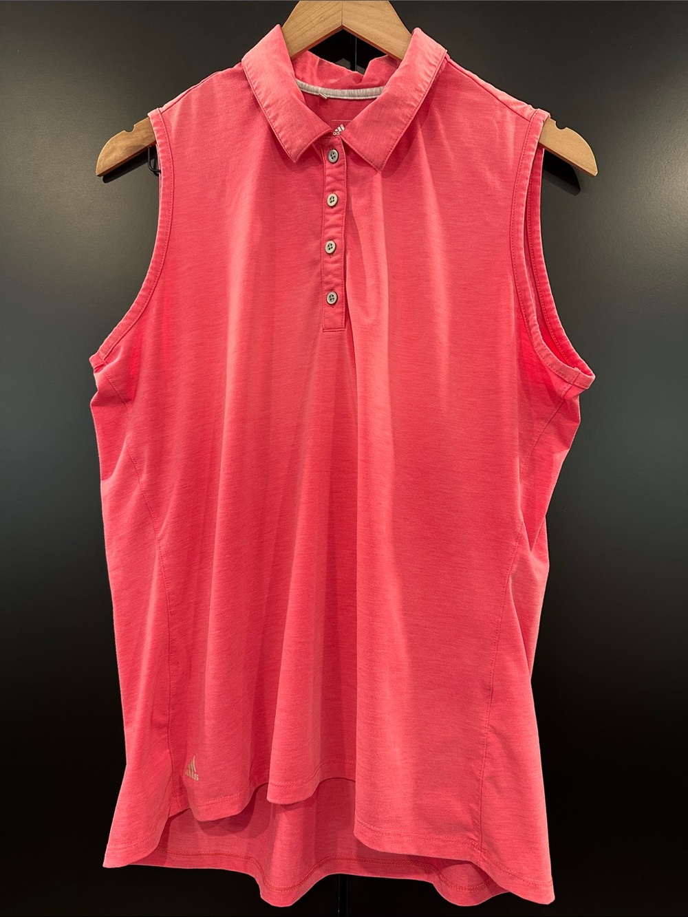 Adidas Golf Womens Sleeveless Polo Shirt Coral Pink Heathered Pleated Back L